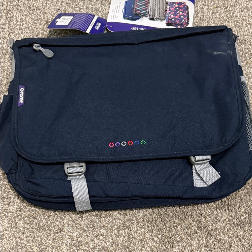Navy Blue Messenger Bag with Gray Accents